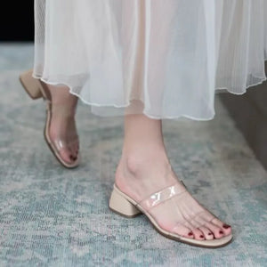 Thick Heel Women Slippers Transparent Mid-heel Female Sandals